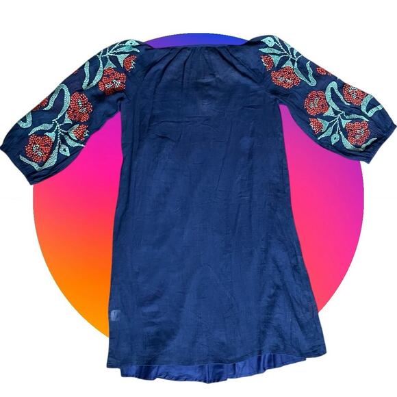 Trina Turk Womens Blue Red Embroidered All Cotton Gauze Shift Dress XS 0 Coverup - Picture 14 of 16